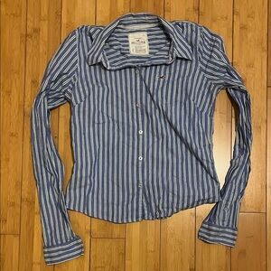 Vintage Hollister Navy and White Striped Shirt button up y2k pocket top